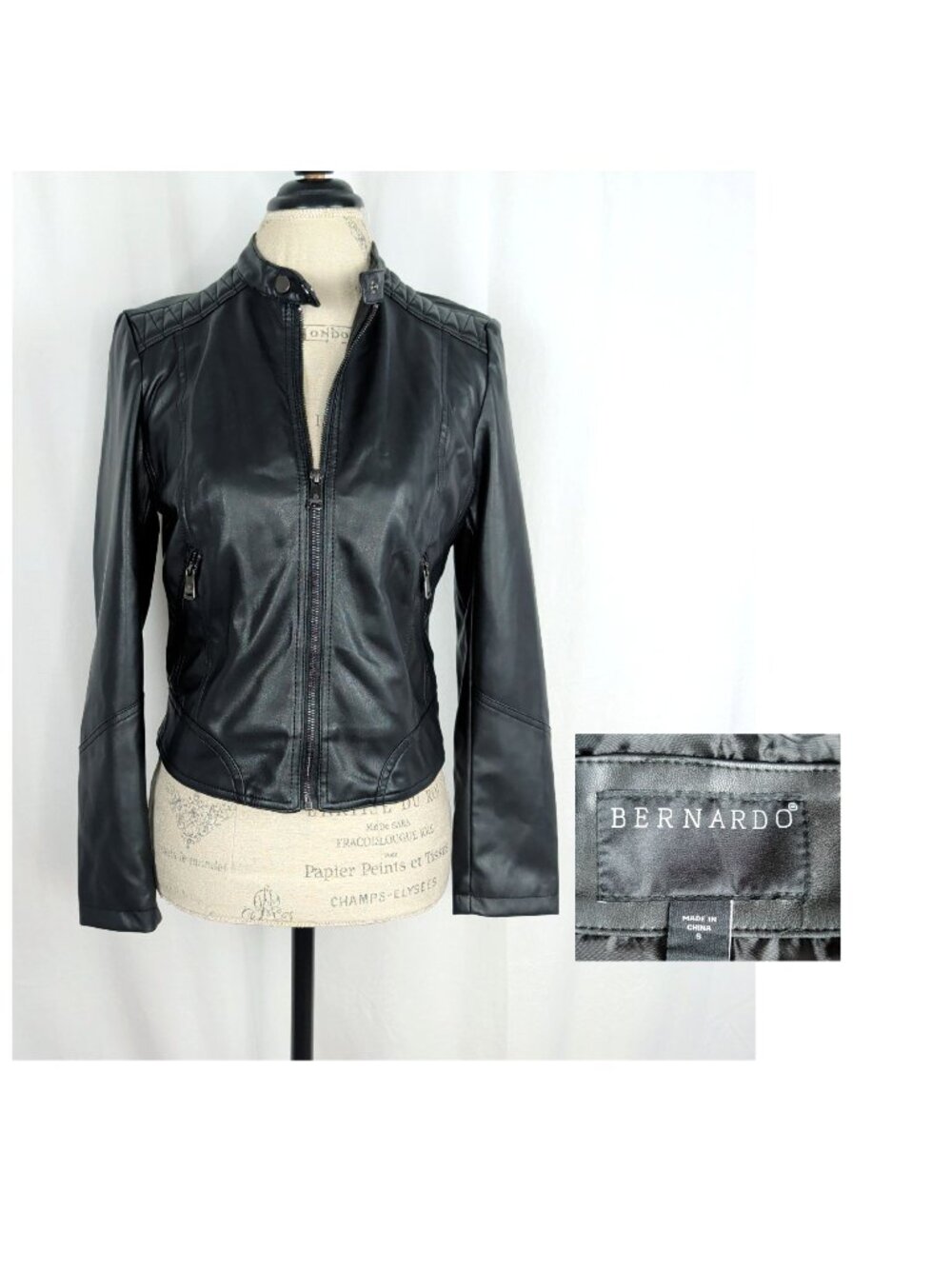 Bernardo Black Faux Leather Moto Jacket Small Zipper